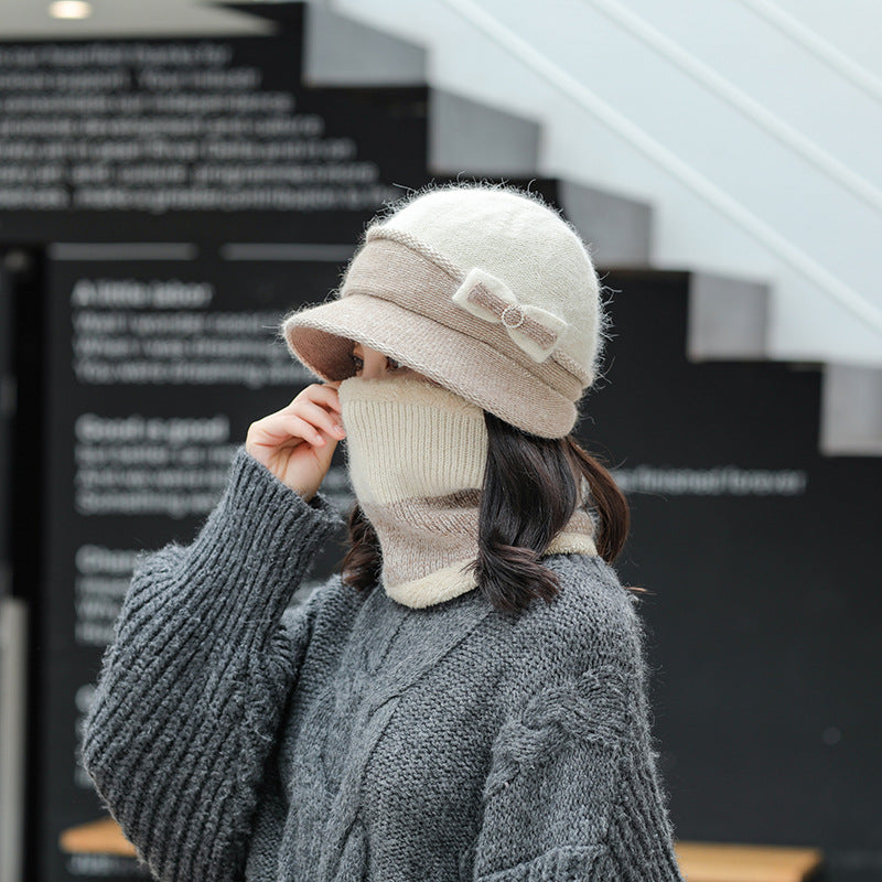 Winter-Strickmütze mit Schal, gefüttert