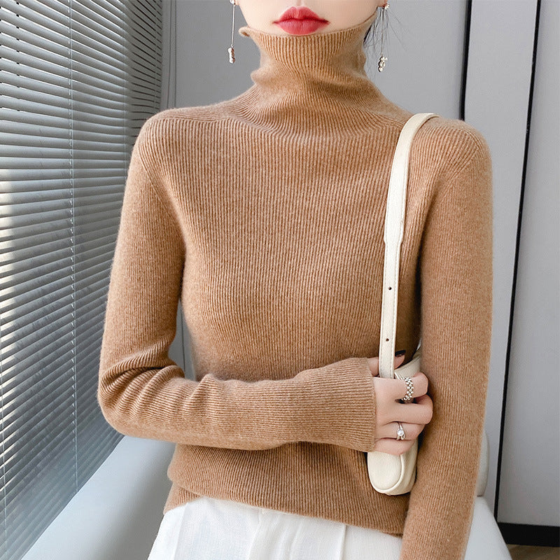 Damen-Strickpullover mit Stehkragen, langärmelig, gefüttert