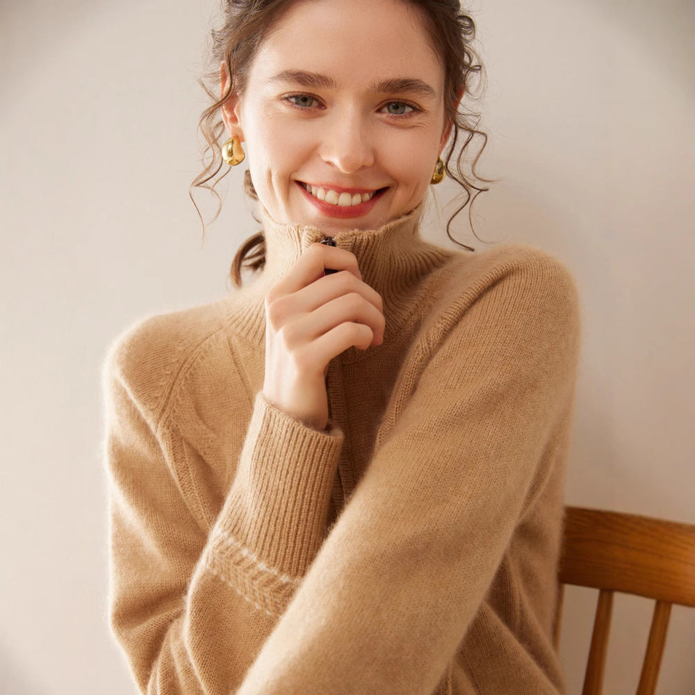 Damen-Kaschmirpullover mit Stehkragen und Reißverschluss