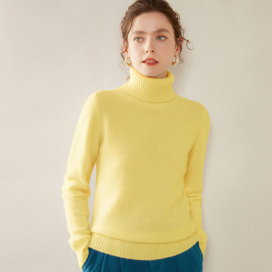 Damen-Rollkragenpullover aus Wolle, einfarbig