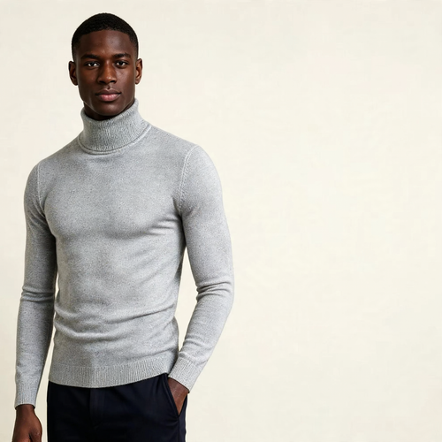 Herren-Rollkragenpullover, schmal geschnitten, elastisch