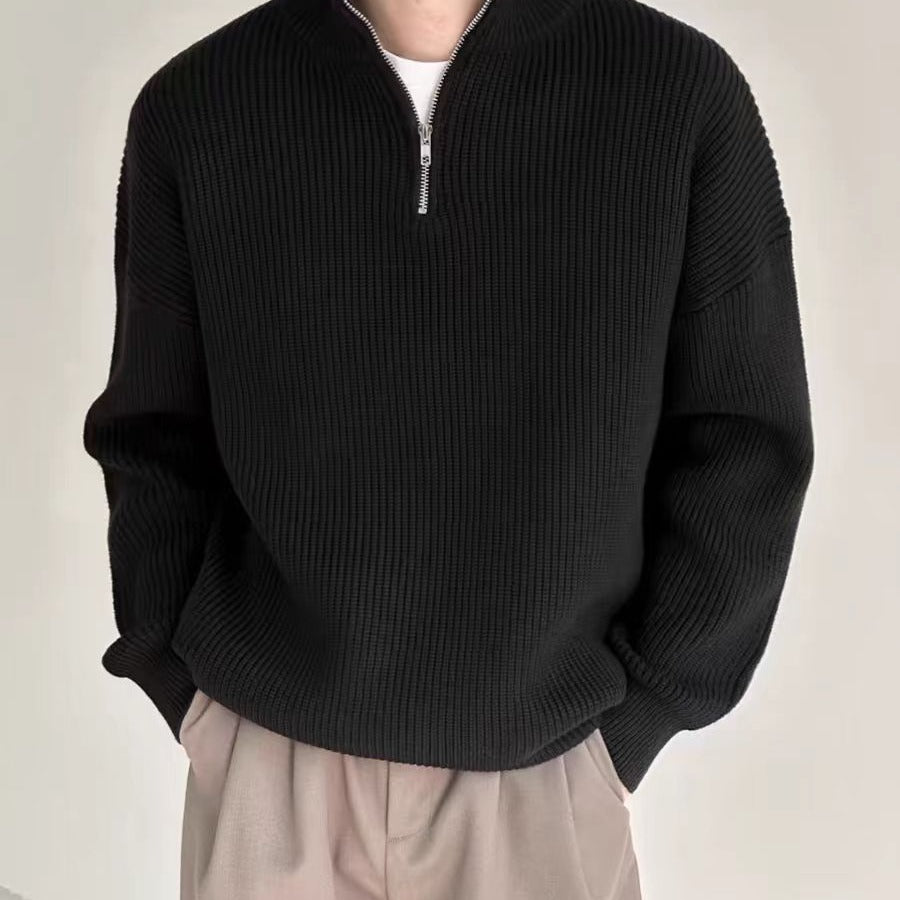 Herren-Strickpullover mit Stehkragen und Reißverschluss