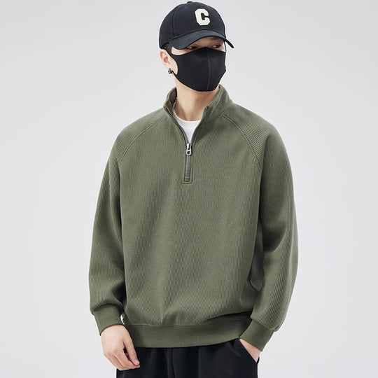 Lockerer Pullover mit Stehkragen und Reißverschluss