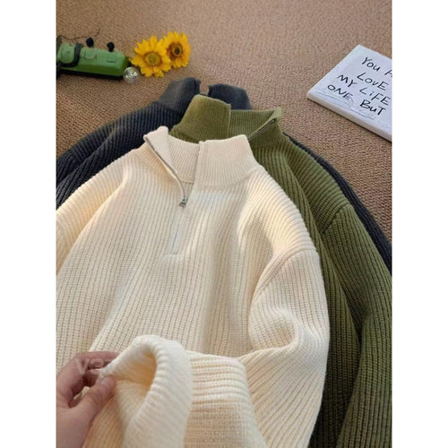 Herren-Strickpullover mit Reißverschluss und Rippstruktur