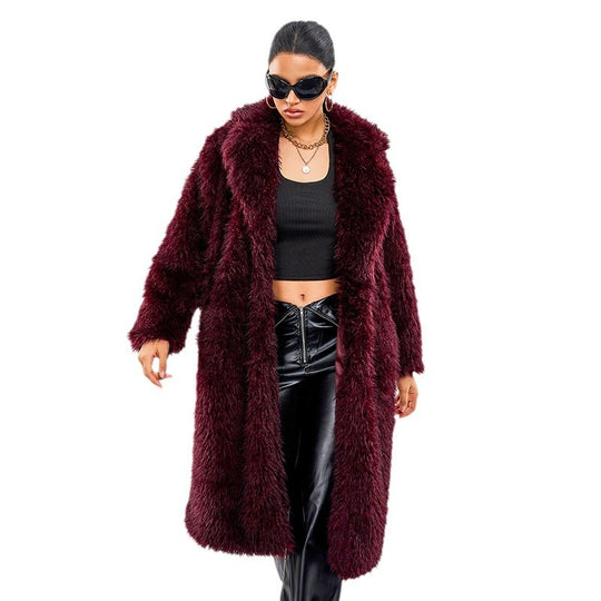Langer Damen-Kunstpelzmantel im Schneefuchs-Look