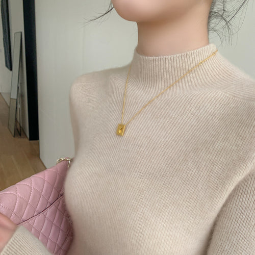 Damen-Kaschmirpullover, Stehkragen, schmal geschnitten