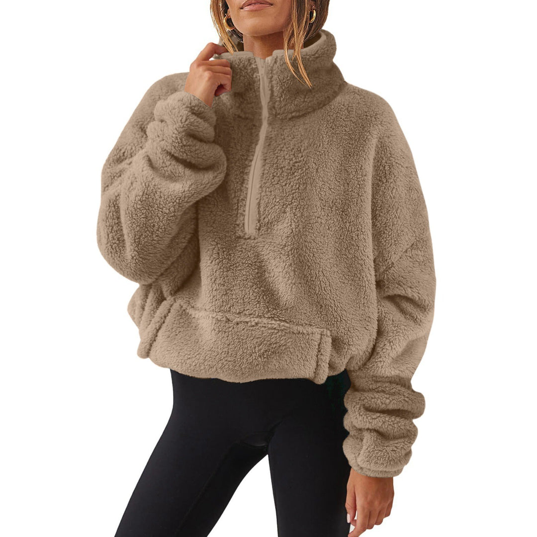 Gefütterter Damen-Sweater mit Stehkragen und Reißverschluss