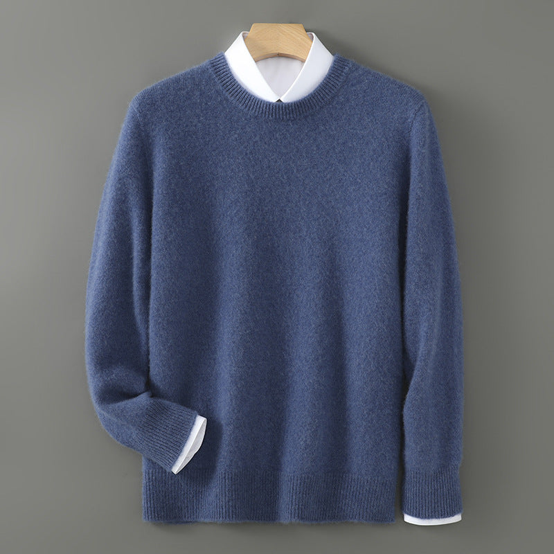 Herren-Wollpullover, Rundhals, einfarbig, Business-Casual