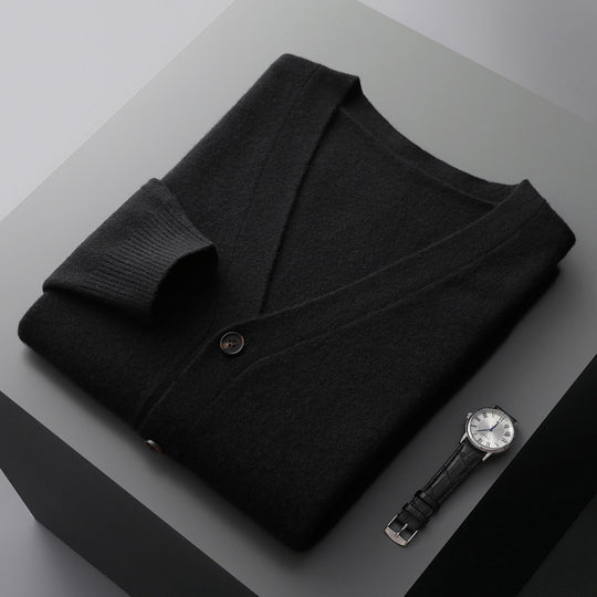 Herren-Strickjacke mit V-Ausschnitt, Wolle
