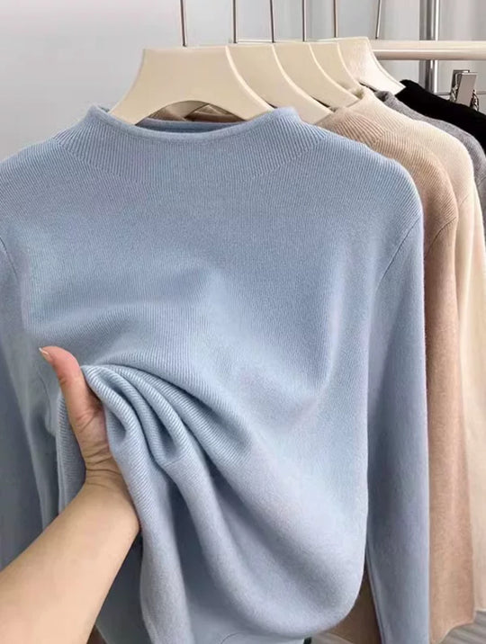 Damen-Strickpullover mit Stehkragen, gerippt