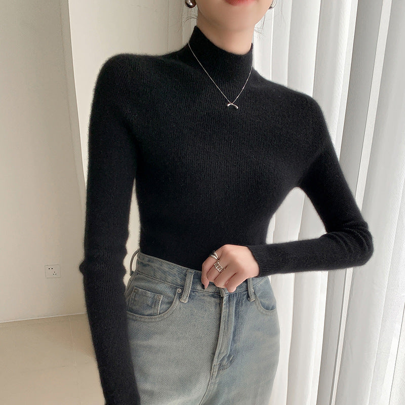 Damen Kaschmir-Langarmshirt mit Stehkragen