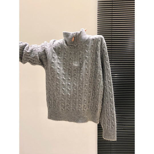 Damen-Strickpullover mit Stehkragen und Reißverschluss