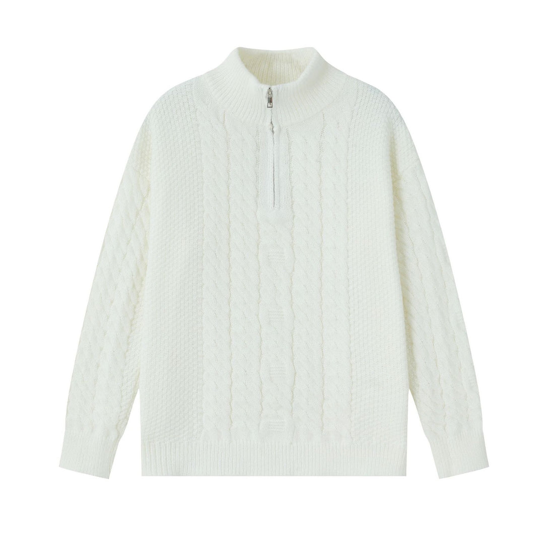 Herren-Strickpullover mit halbem Reißverschluss, unifarben