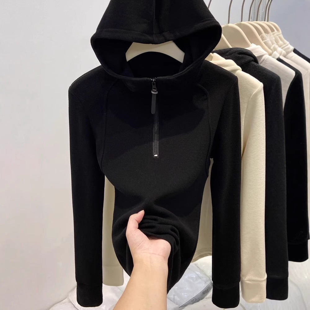 Damen-Kapuzenpullover mit halbem Reißverschluss und Futter