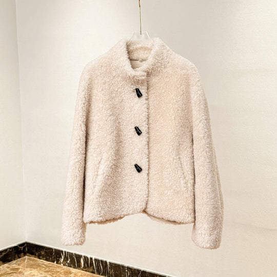 Damen-Lammfellimitat-Jacke mit Stehkragen