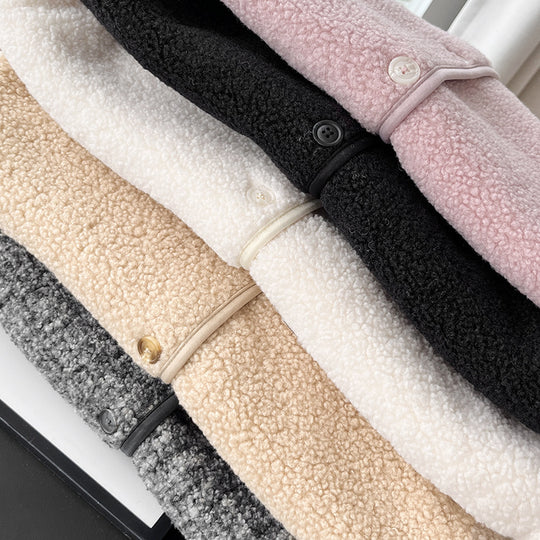 Warme Lammfleece-Strickjacke mit Rundhalsausschnitt für Damen