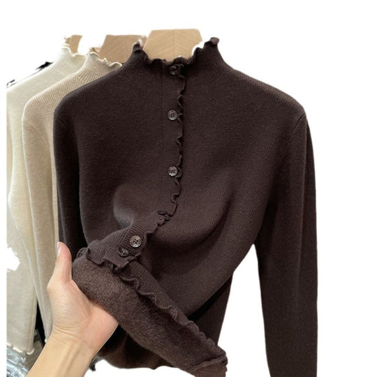 Damen-Pullover mit Stehkragen und Wellensaum