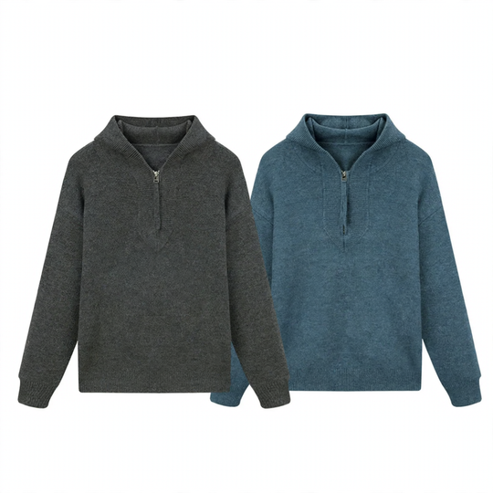 Moderner Herren-Strickpullover mit Kapuze und Reißverschluss