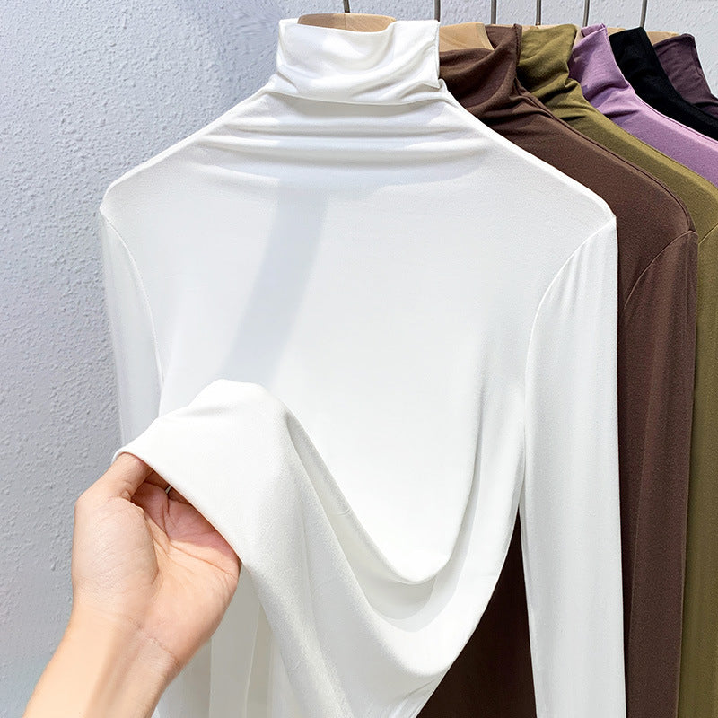 Damen-Langarm-Rollkragen-Shirt, gerippt und elastisch
