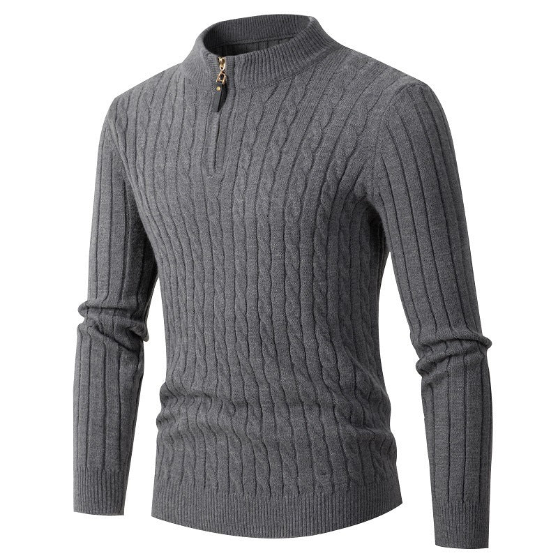 Herren-Strickpullover mit Zopfmuster und Reißverschluss