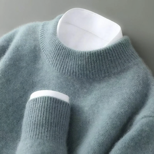 Herren-Wollpullover, Halbkragen, gestrickt, locker