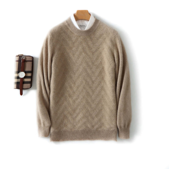 Herren-Wollpullover, Rundhals, lockere Passform