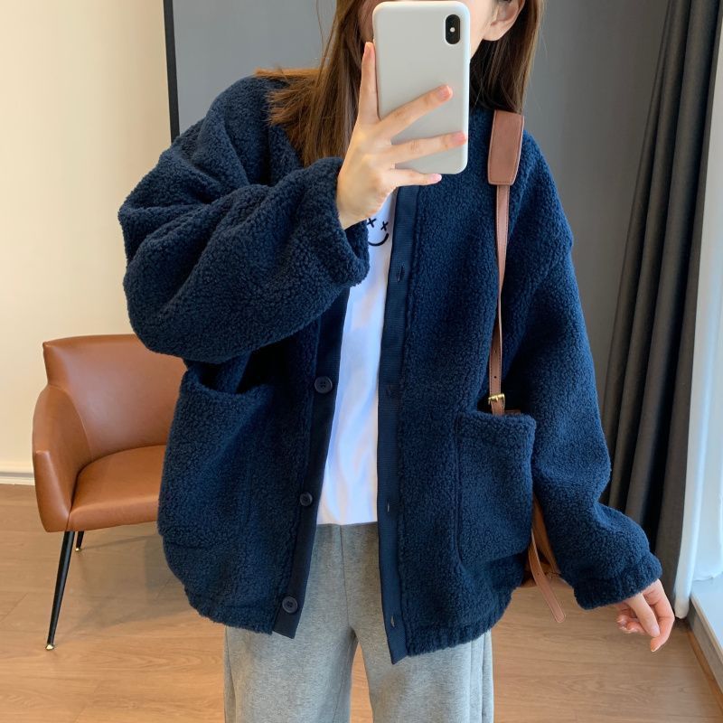 Warme Teddyfleece-Jacke im Baseball-Stil
