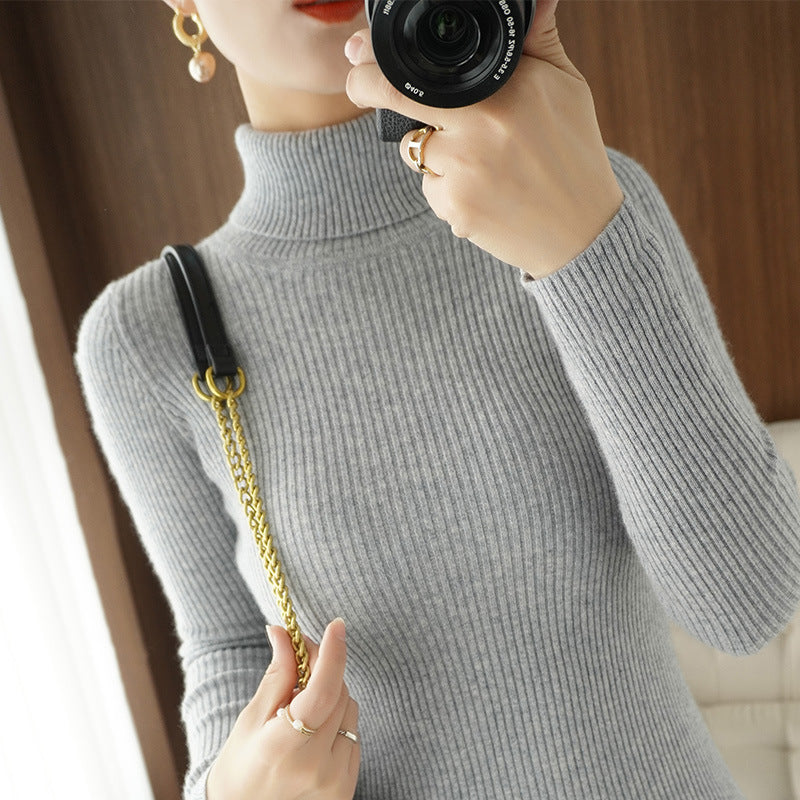 Damen-Rollkragen-Strickpullover, schmal geschnitten
