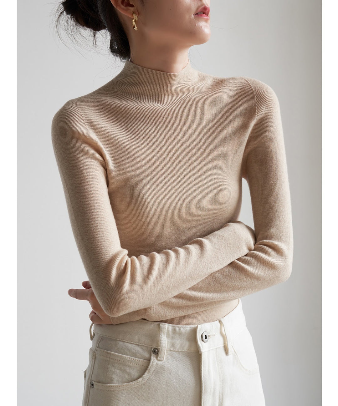Damen-Strickpullover aus Wolle mit Stehkragen