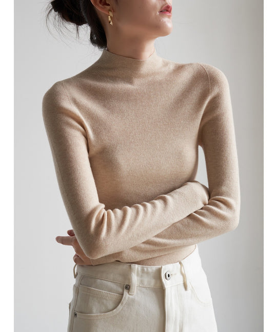 Damen-Strickpullover aus Wolle mit Stehkragen