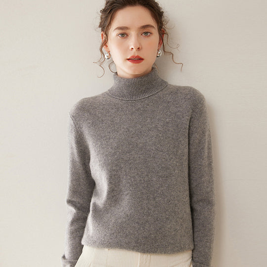 Damen-Rollkragenpullover aus Wolle, einfarbig