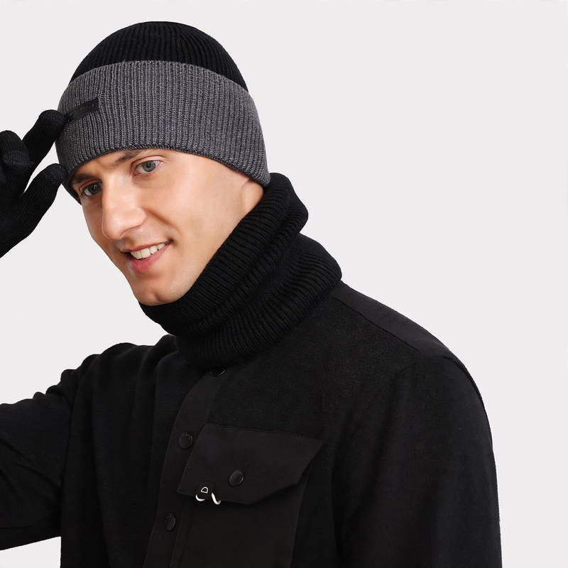 Winter-Strickmütze mit Nackenschutz, 2-teiliges Set