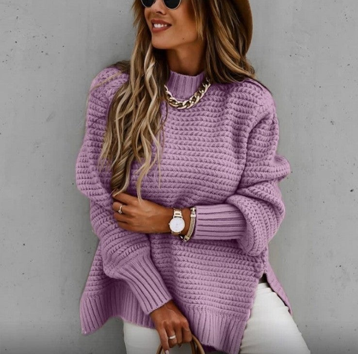 Lockerer Damen-Strickpullover mit Zopfmuster