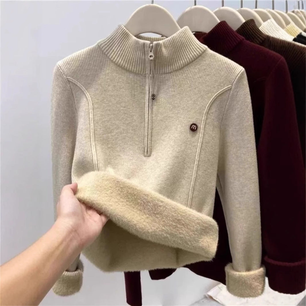 Damen-Strickpullover mit Stehkragen und Reißverschluss
