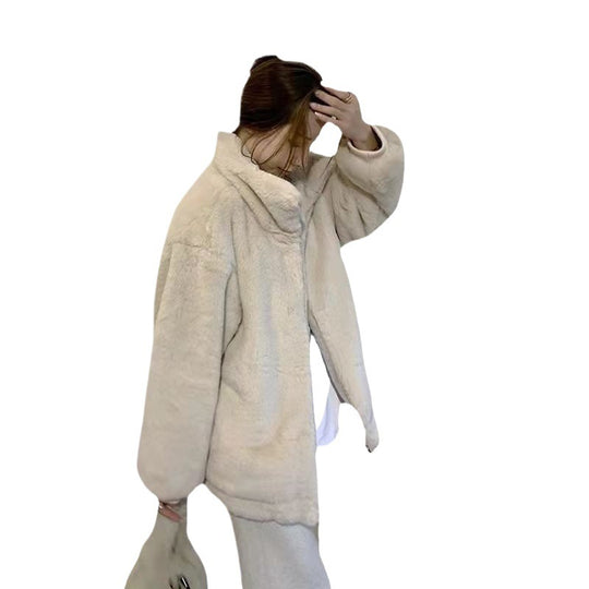 Damen-Plüschjacke mit Stehkragen, gefüttert