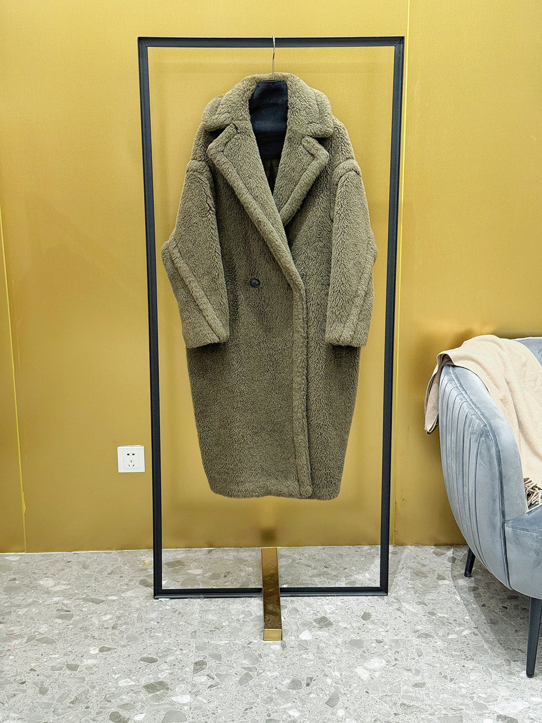 Damen-Wintermantel, Teddy-Optik, lang