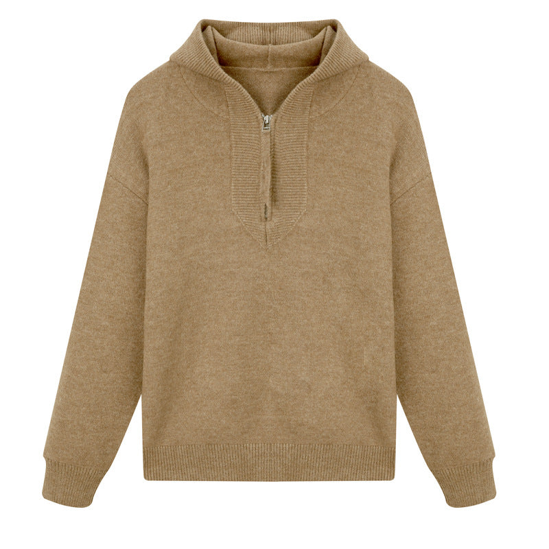 Moderner Herren-Strickpullover mit Kapuze und Reißverschluss