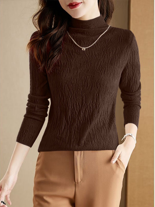 Damen-Wollpullover mit Stehkragen, strukturiert