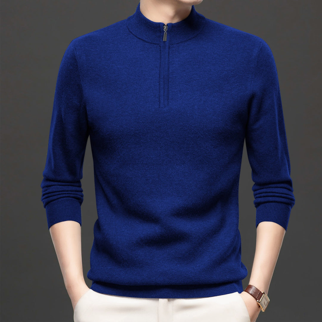 Herren-Strickpullover mit Stehkragen und halbem Reißverschluss