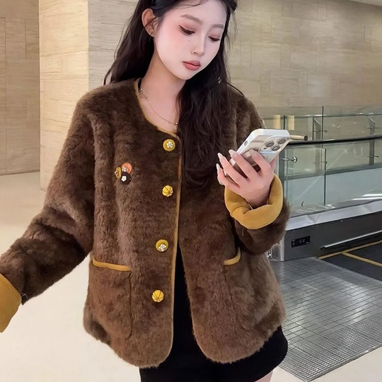 Kuschelige Lammfleece-Jacke, gefüttert
