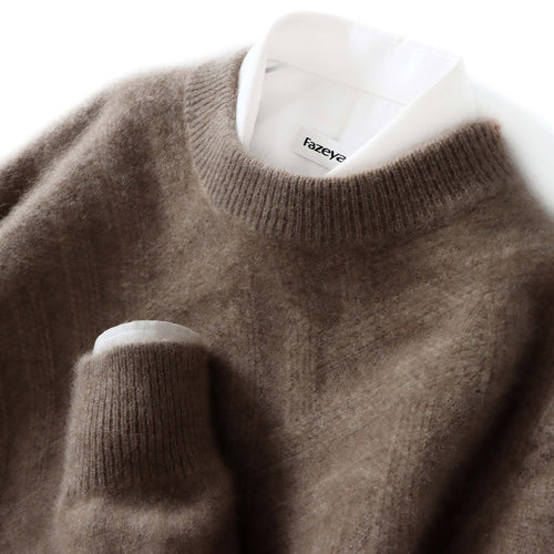 Herren-Wollpullover, Rundhals, lockere Passform