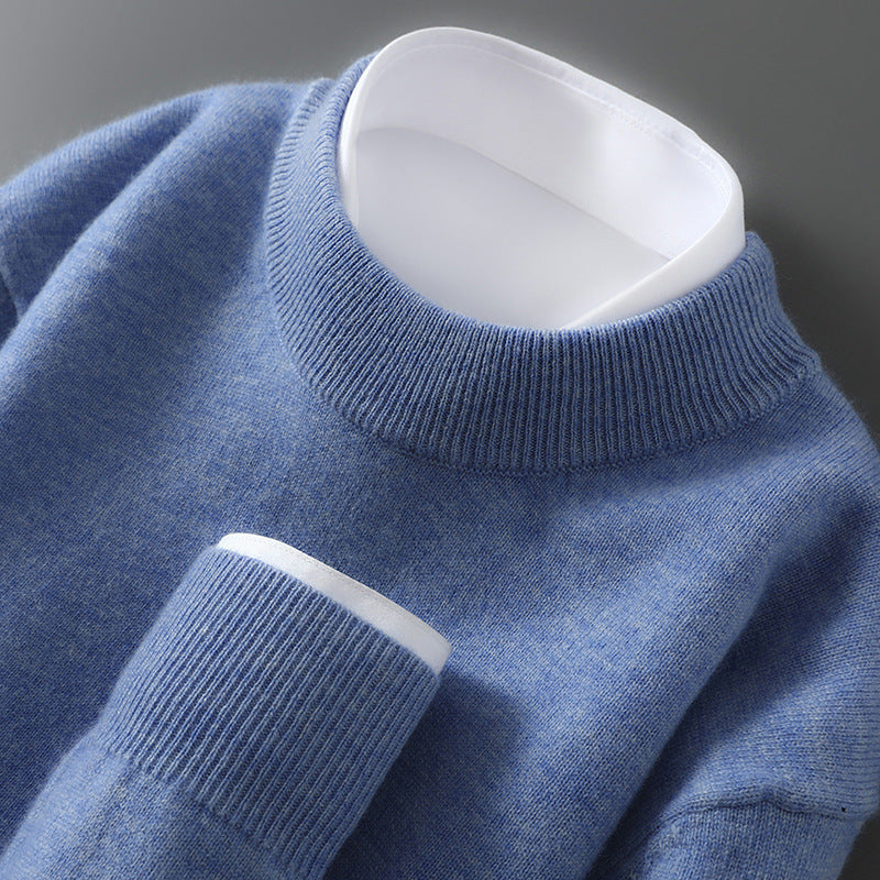 Herren-Wollpullover, Halbkragen, Strick, locker geschnitten