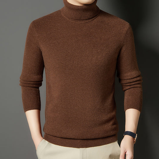 Herren-Rollkragenpullover mit Wollanteil, dick