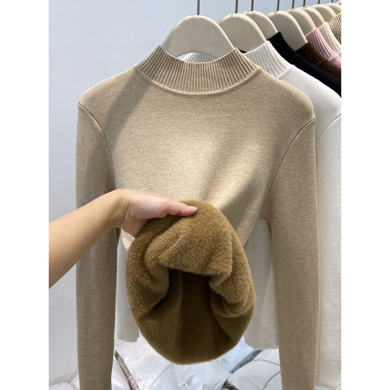 Gefütterter Damen-Strickpullover mit hohem Kragen