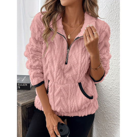 Damen-Sweatshirt mit Reißverschluss, Stehkragen und Taschen