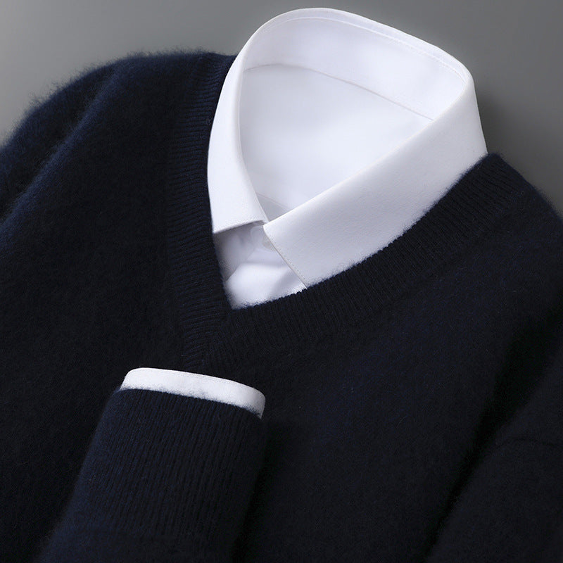 Herren-Wollpullover, V-Ausschnitt, langärmlig
