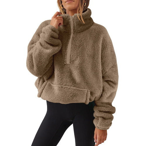 Gefütterter Damen-Sweater mit Stehkragen und Reißverschluss