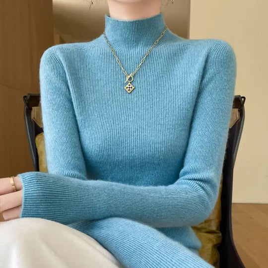 Damen-Strickpullover mit Stehkragen, figurbetont