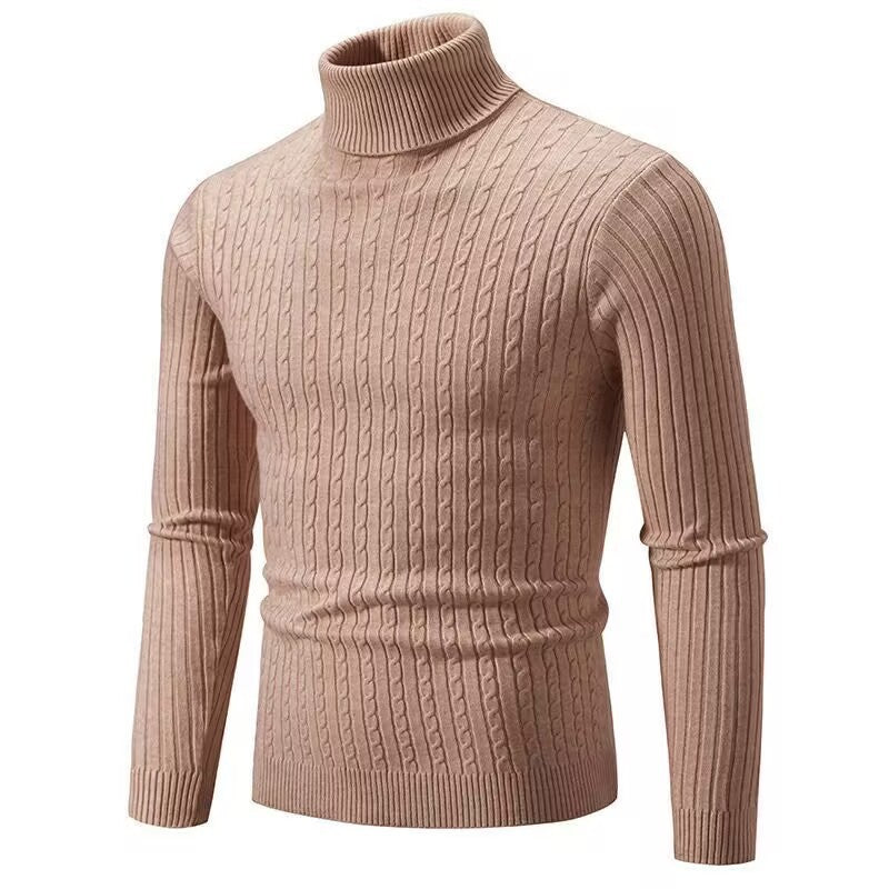 Herren-Strickpullover mit Rollkragen und Zopfmuster
