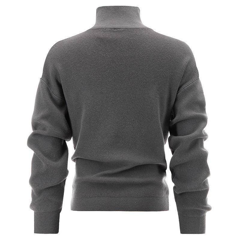Herren-Strickpullover mit hohem Kragen und Reißverschluss